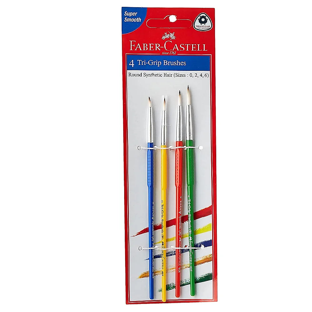 Faber-Castell Paint Brush - Tri Grip Synth Hair Round Assort Pack of 4